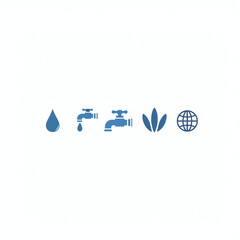 Water conservation icons: drop, dripping faucet, plant, globe. Eco friendly.