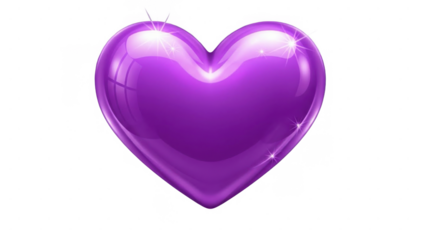 A shiny glossy 3d purple heart symbolizing love and passion with bright reflections