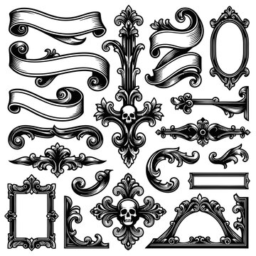 Vintage baroque scrolls and decorative frames vector illustration