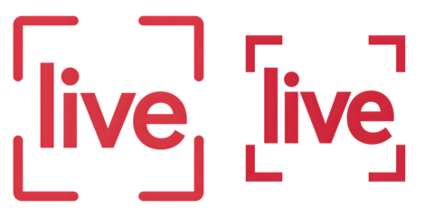 Red live text logo with square brackets on isolated transparent background