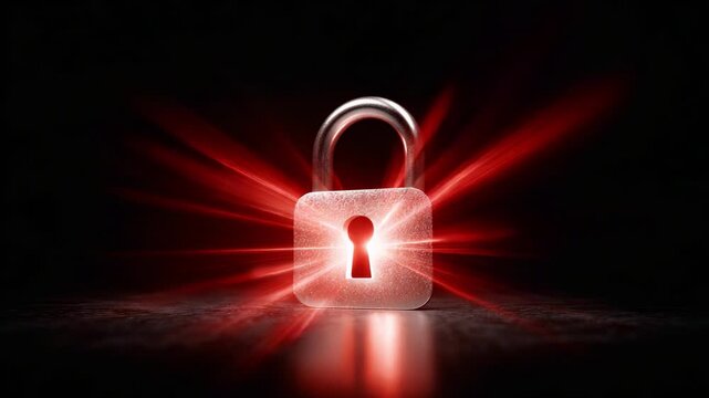 Illuminated Lock with Radiant Red Light Effects Symbolizing Security, Protection, and Privacy in a Digital or Physical World of Safe Practices and Safeguards