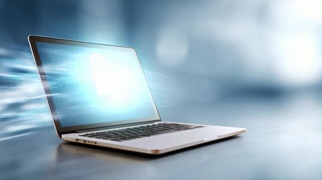 Visual Representation of Digital Security with Laptop and Lock Icon Illustrating Concepts of Privacy, Encryption, and Cyber Protection in a Modern Workspace Setting