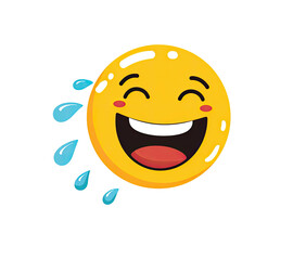 Fototapeta premium A cartoon yellow emoji laughs with tears streaming from its eye and rosy cheeks on black