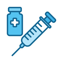 Light blue vaccine vial and syringe for healthcare, medical, vaccination concepts. Suitable for medical publications, websites, and educational materials.