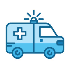 Blue cartoon ambulance with a cross symbol suitable for medical and healthcare designs, childrens educational materials, emergency services illustrations, and infographics.