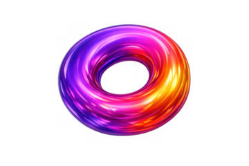 3d torus displaying glossy metallic gradient texture in vibrant rainbow colors, abstract geometric shape on transparent background
