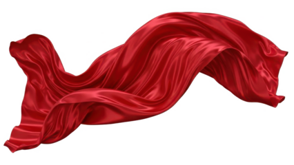 Luxurious red silk fabric gracefully flowing and rippling with beautiful folds and curves
