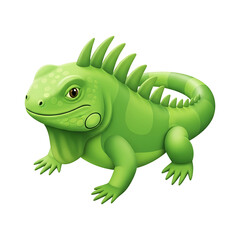 Obraz premium Cute 3D cartoon iguana with spikes and spots on transparent background, green reptile character for wildlife education design