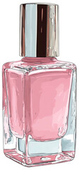 A detailed illustration of a square-shaped nail polish bottle filled with pink polish, cap is silver