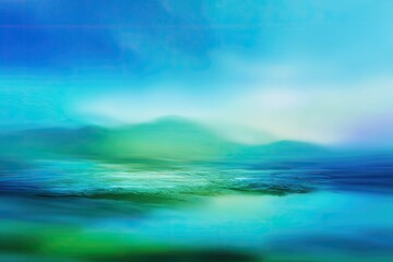Serene, abstract landscape with soft colors blending to depict sky, mountains, and water