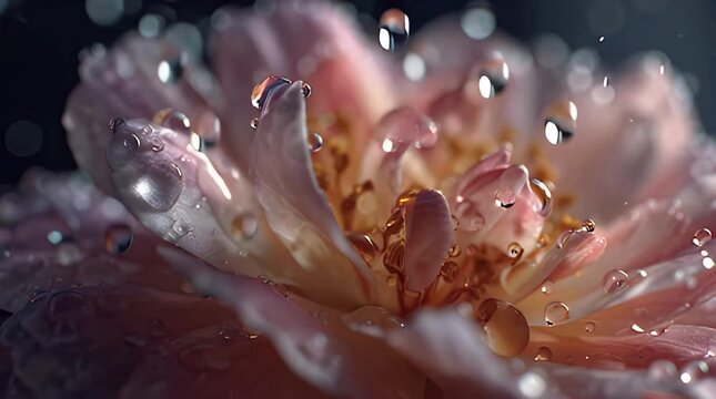 Macro Flower Detail with Slow Falling Water Drops