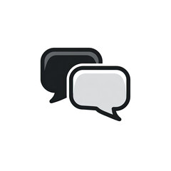 Naklejka premium Cartoon-style two-bubble chat icon. One black, other white. Outlined in black. Black background