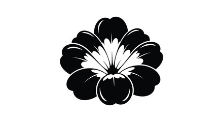 a detailed black and white flower illustration with a central core and layered petals silhouette