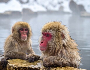 Fototapeta premium 温泉と猿