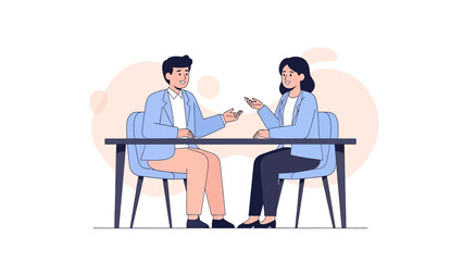 Business Meeting Illustration: Two People Discussing Ideas at a Table