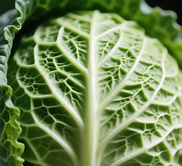 Macro close-up of cabbage leaf texture