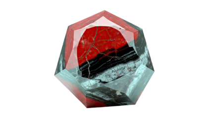 Polished Red and Black Stone with Faceted Geometric Shape