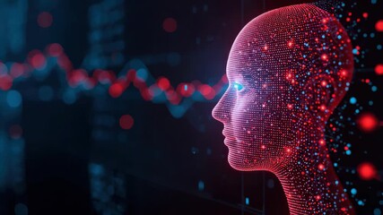 Digital human profile of glowing data points and neural network patterns forming futuristic - Powered by Adobe