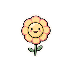 Fototapeta premium Adorable cartoon flower with smiling face, yellow petals, and green stem against a dark background