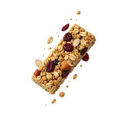 Granola bar with nuts and dried fruit isolated on transparent background