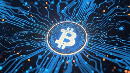 Cryptocurrency circuit coin glowing digital bitcoin blockchain network with futuristic dynamic - Powered by Adobe