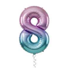 Pink and blue number eight balloon isolated on transparent background