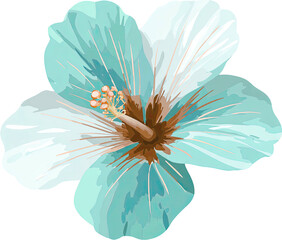 Obraz premium A vibrant, detailed illustration of a light blue hibiscus flower against a black backdrop