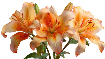 Obraz premium Close-up of three orange lilies in full bloom, showcasing intricate details