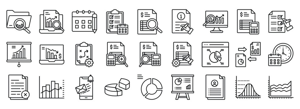Business Report icon collection. Containing design business, report, marketing, analysis, corporate, office, growth, strategy	