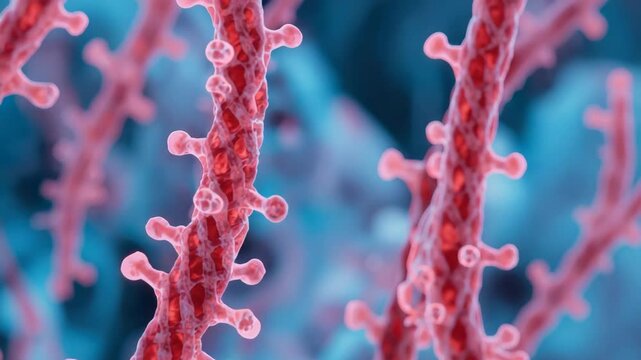 Delicate red coral branch with blue marine underwater mood pink microscopic filament branching