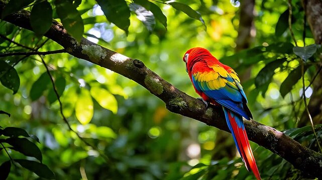 Colorful parrot perched on tree branch