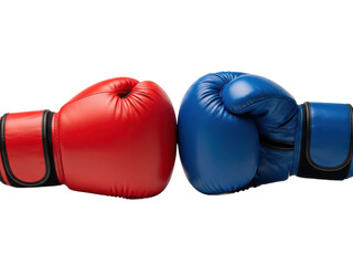 Obraz premium Red and blue boxing gloves facing each other in confrontation pose isolated on transparent background