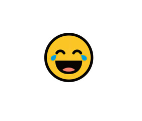 A yellow emoji face laughing with tears, set against a stark black background
