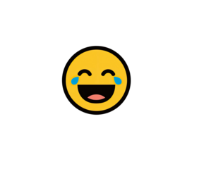 A yellow emoji face laughing with tears, set against a stark black background