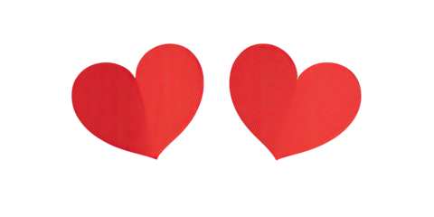 Two vibrant red heart shapes with a glossy look, against a dark background