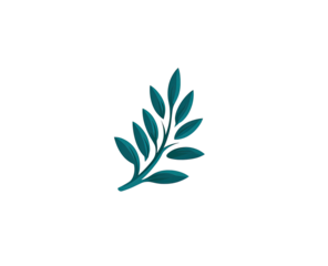Teal-colored leaf sprig with individual leaves on a black background