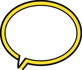 Comic book-style speech bubble, white interior with yellow outline, black background