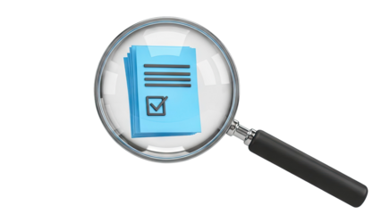 Magnifying glass over documents with checklist