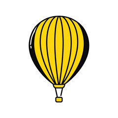 Fototapeta premium A vibrant yellow hot air balloon icon is centered on a stark black background