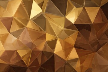 A geometric abstract artwork featuring golden and brown triangular shapes forming a mosaic