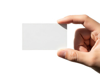 Obraz premium Hand holding blank business card isolated on transparent background