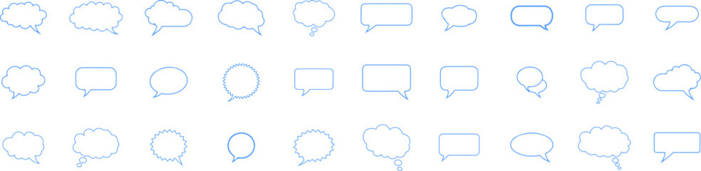  A versatile collection of outline speech bubbles, featuring thought bubbles, cloud shapes, and comic-style message bubbles. Perfect for comics, dialogue illustrations, messaging graphics.