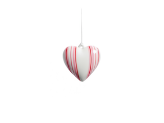 Heartshaped ornament with pink and white stripes hanging on string isolated on transparent background