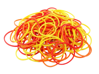 Colorful assortment of rubber bands tangled together isolated on transparent background