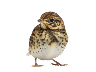 Cute baby bird with speckled feathers standing on transparent background