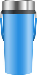 Realistic blue travel tumbler with handle and metal straw. Modern reusable drinkware illustration.