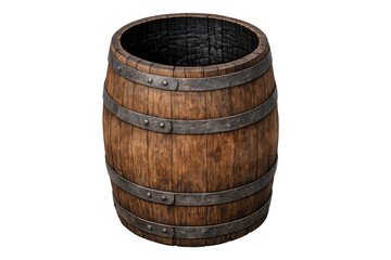 Obraz premium Wooden barrel showing charred interior, perfect for aging whiskey or storing other beverages, transparent background for easy use