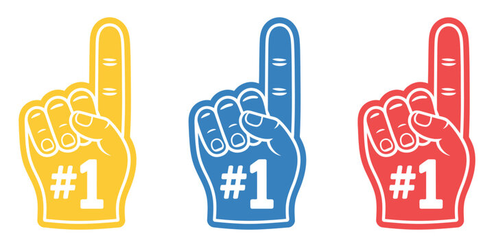 Sports fan foam finger vector illustration, bold number one hand gesture, representing fan culture sports events cheering and team victory graphics.