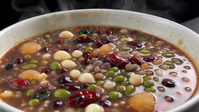 Close-up of nutritious grain porridge and heartwarming Laba porridge