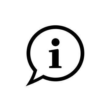 Black and white icon of an information sign in a speech bubble